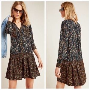 Maeve Marlie‎ Floral Button Front Drop Waist Dress Women’s Size 6 Black